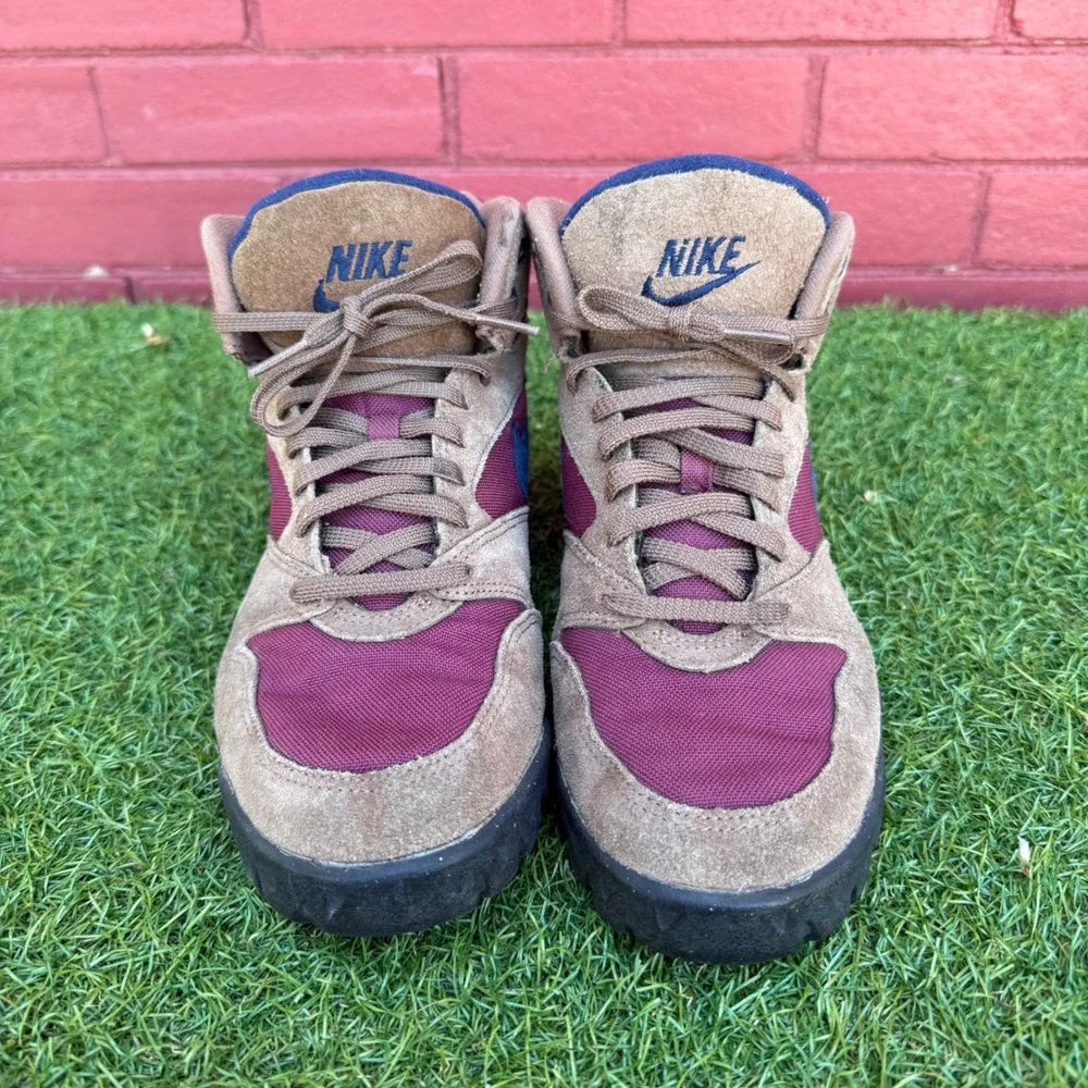 Vintage 90s Nike ACG Hiking Boots Caldera Brown Burgundy Blue Women 8.5 Gorpcore